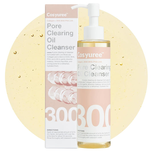 [Cosyuree] Collagen + AHA BHA PHA LHA Oil Cleanser for Makeup Removal, Gentle Exfoliation, and Pore Care Korean Facial Cleanser